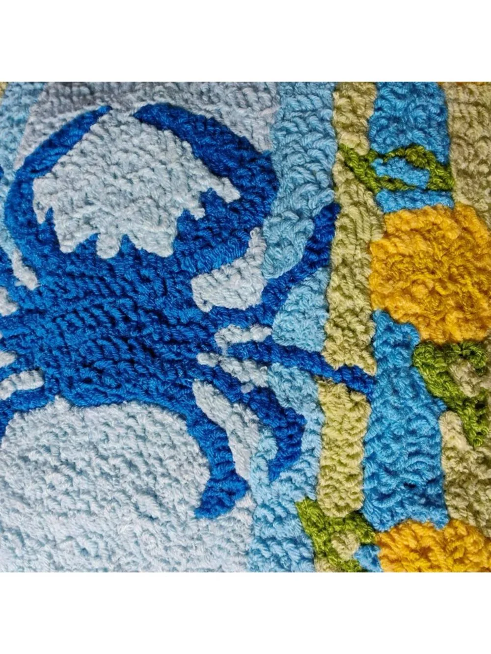 Blue Crab Coastal Hooked Pillow 16
